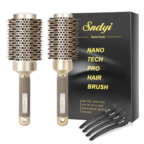 Nano Ceramic Ionic Round Hair Brush Set 1.7 & 2 Inch - 2 Pack for Styling & Straightening