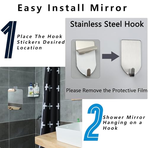 Shatterproof Shower Mirror for Shaving with Hook (Lager 11 x 7 inch) 40% Cheaper Than The Original,Unbreakable Deluxe Plexiglass Makeup Mirror,Bathroom Wall Hanging,Portable Handheld Camping