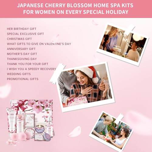 Japanese Cherry Blossom Bath Gift Set - 7 Piece Spa Kit for Women