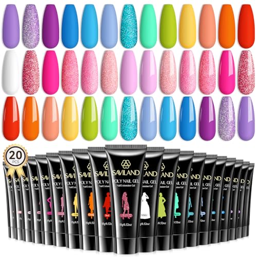 Poly Gel Nail Kit - 20 Color All-in-1 Poly Nail Gel Set for Nail Extensions & Repairs - SAVILAND
