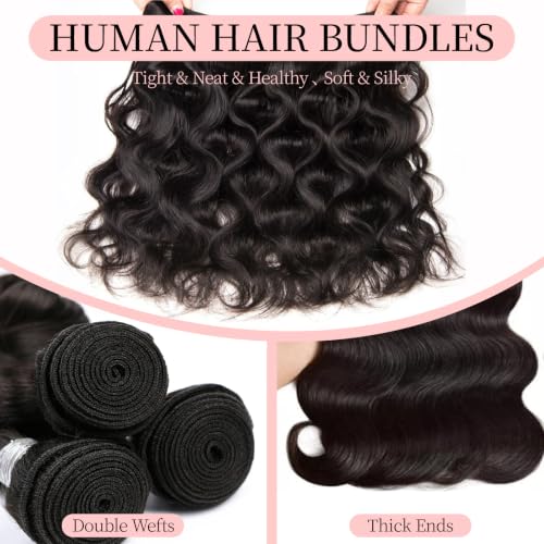EclatWigs Body Wave Human Hair Extensions 3 Bundles 16-30 Inch Natural Black