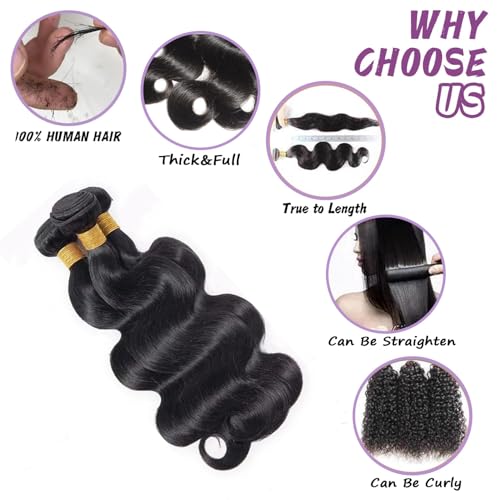 Natural Black 20 Inch 12A Body Wave Human Hair Bundles - ZGWG