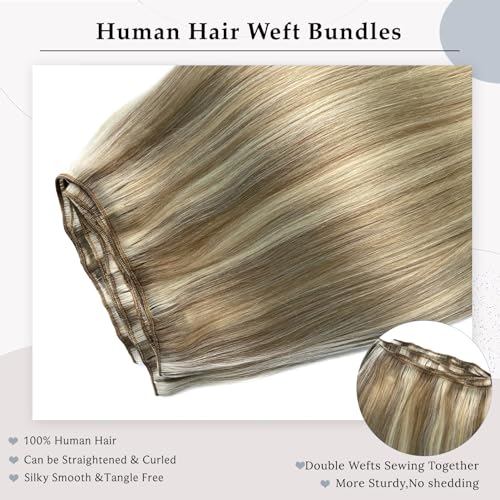 Ash Blonde Balayage Sew In Hair Extensions 14 Inch Human Hair Weft - Variation #18/60