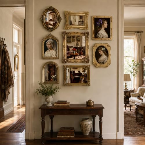 Lineshading Vintage Gold Picture Frames Set - Ornate Antique Gallery Wall, 8 Pcs