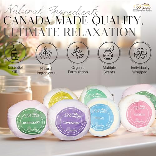 D'Voe Natural Bath Bomb Gift Set - XXL 3.5oz 12 Pcs with Organic Oils & Shea