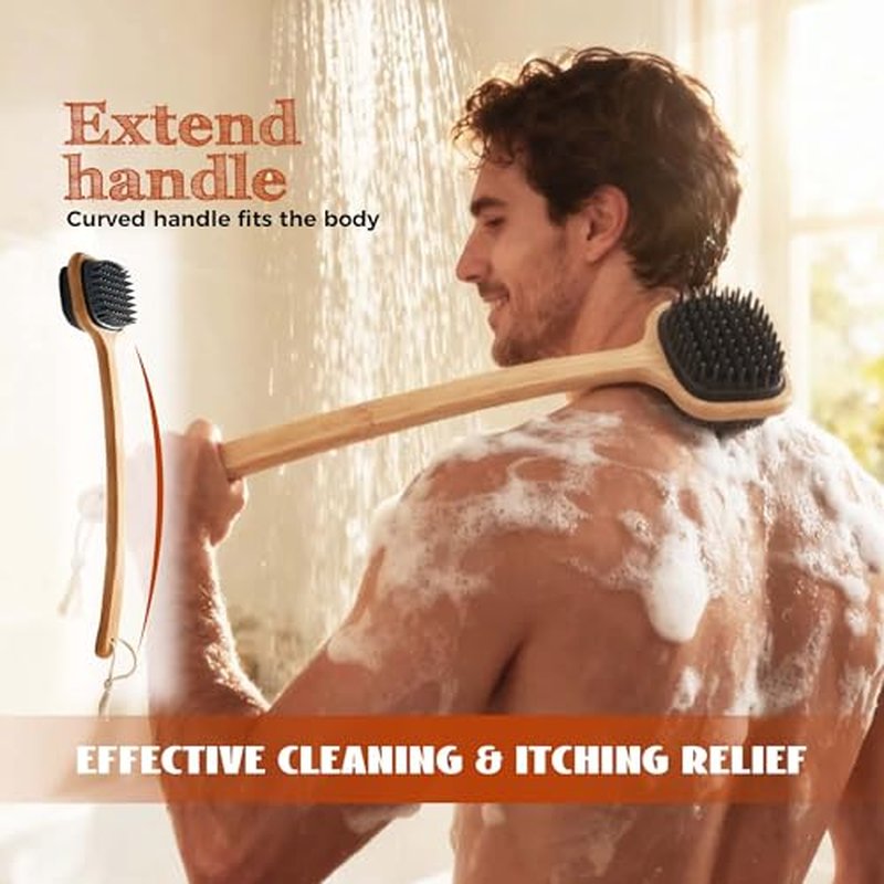 Bath Brush with Long Bamboo Handle, Soft Bristles (16.92 inch)