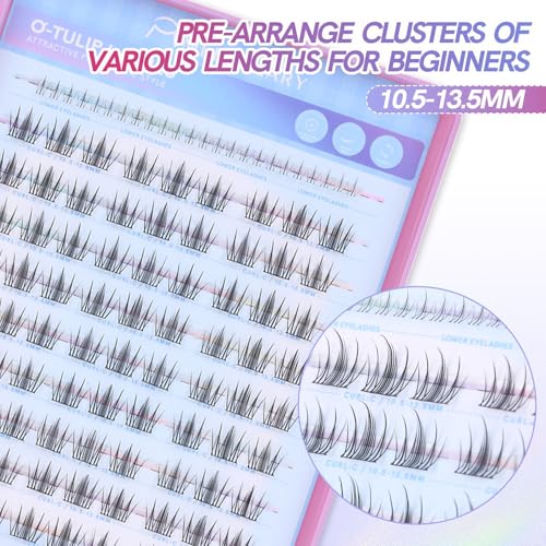 MLEN DIARY Natural C Curl Eyelash Clusters O-Tulip 10.5-13.5MM 105pcs Wispy Lash Clusters Kit Short Lightweight Handmade PBT Fiber for Bigger Eyes (O-Tulip 10.5-13.5MM)