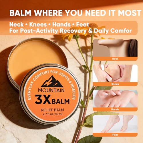 Mountain 3X Relief Balm, Mountain 3X Balms with Organic Arnica & Camphor - Soothing Gel Cream for Knee, Foot, Back & Joint Relief - Fast Absorbing, Non-Greasy Formula, 2.7fl oz (2)