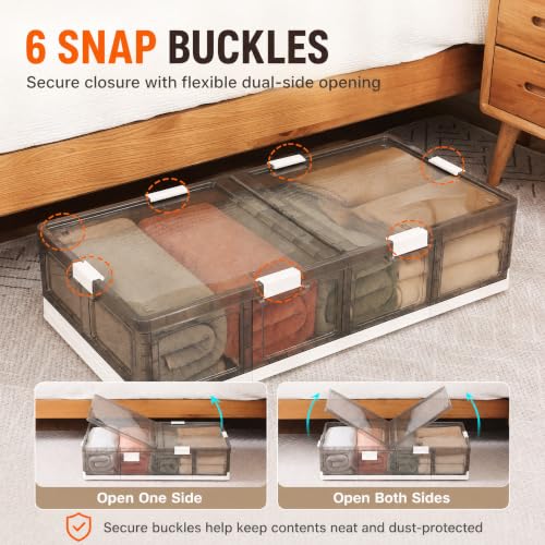 2-Pack Under Bed Storage Containers with Wheels - Foldable Plastic Boxes with Lids, 31.9x16.1x8.1 Inches