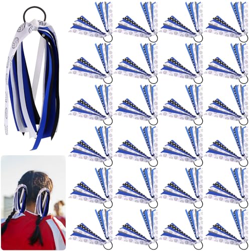 LiYiQ 24 Pack Volleyball Hair Ties for Girls - Blue, Elastic Ribbon Scrunchies