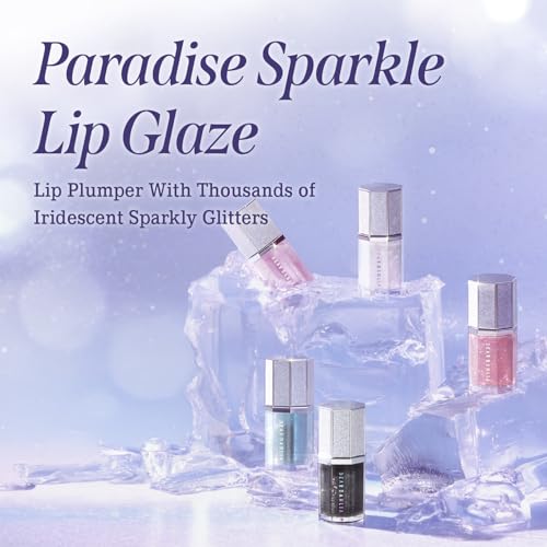 DEAR DAHLIA Paradise Sparkle Lip Glaze (Crystal) - High-Shine Vegan Lip Gloss for Lightweight with Glitter & Shimmer Finish, Cooling Lip Plumper, Non-Sricky Oil & Hydrating Finish. 0.19 fl oz.