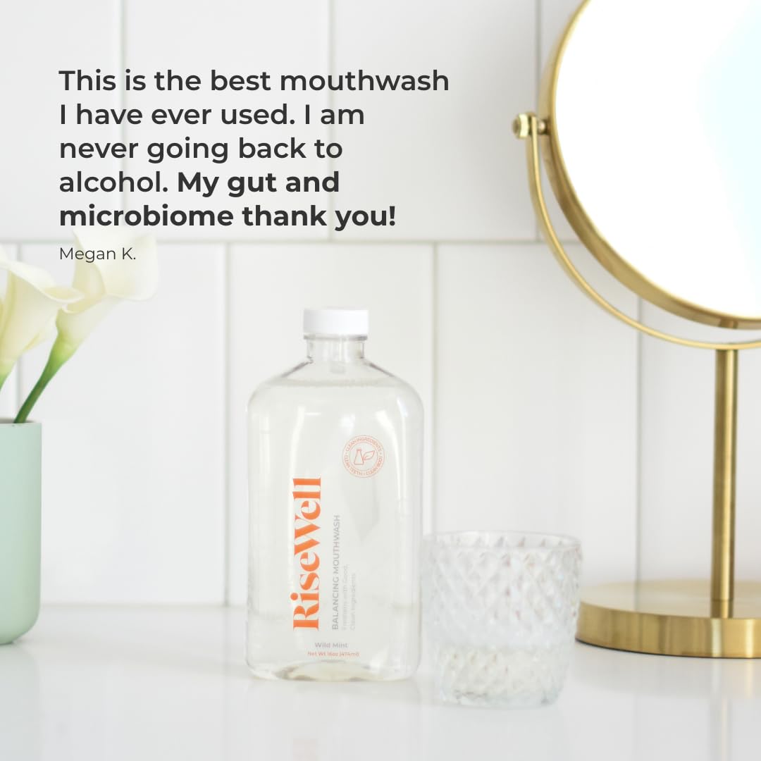RiseWell Balancing Mouthwash - PH Balancing Alkaline Alcohol Free Mouthwash - Dentist Developed Dry Mouth Rinse - No Added Fluoride and SLS-Free - Wild Mint, 16 Oz