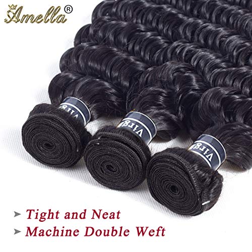 Amella 22 Inch Brazilian Deep Wave Hair Bundles - Unprocessed Human Hair, Curly Weave