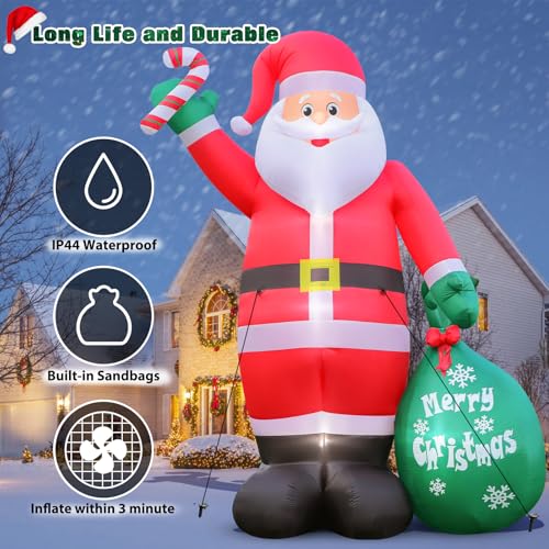 12FT Inflatable Santa Claus with LED Lights, Candy & Gift Bag Yard Decor