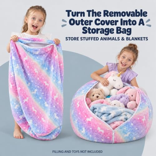 COMAX Rainbow Unicorn Kids Bean Bag Chair 3-in-1 Bed, 29.5"x29.5"x18.5" Multi-Color