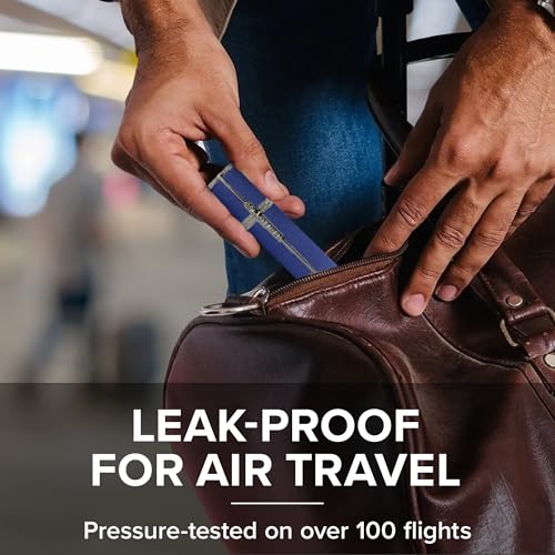 Travalo Milano Perfume Atomizer - Leak-Proof and TSA Approved for Air Travel - Reusable, Airtight, Easy Fill Mini Pump Sprayer - Lightweight, Vegan Leather with Polished Metal Outer Shell - Blue