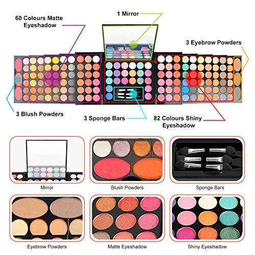 JasCherry 148-Color Shadow Palette with 60 Matte + 82 Shimmer Shades + 3 Blush/3 Brow Kit