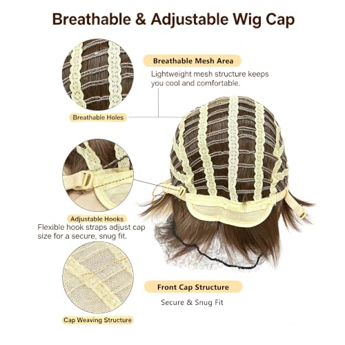 Short Blonde Brown Wavy Wig for Women - Layered Curly Costume Hair with Gold & White Mix Variation