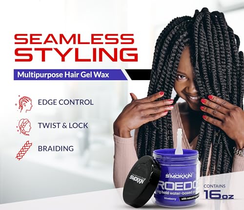 INNOVATION SMOKKIN Smokkin Pro Edge Hair Styling Gel Blueberry 16 fl oz - Strong Hold, Alcohol-Free, Water-Based Pomade for Men & Women