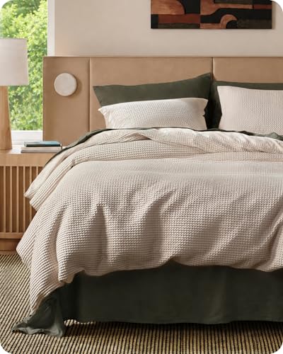 Bedsure Cotton Waffle Duvet Cover Set - Queen Linen, No Comforter, 3 Pieces