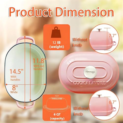 Cookalavore Pink 6QT Cast Iron Bread Oven with Lid & Silicone Mat