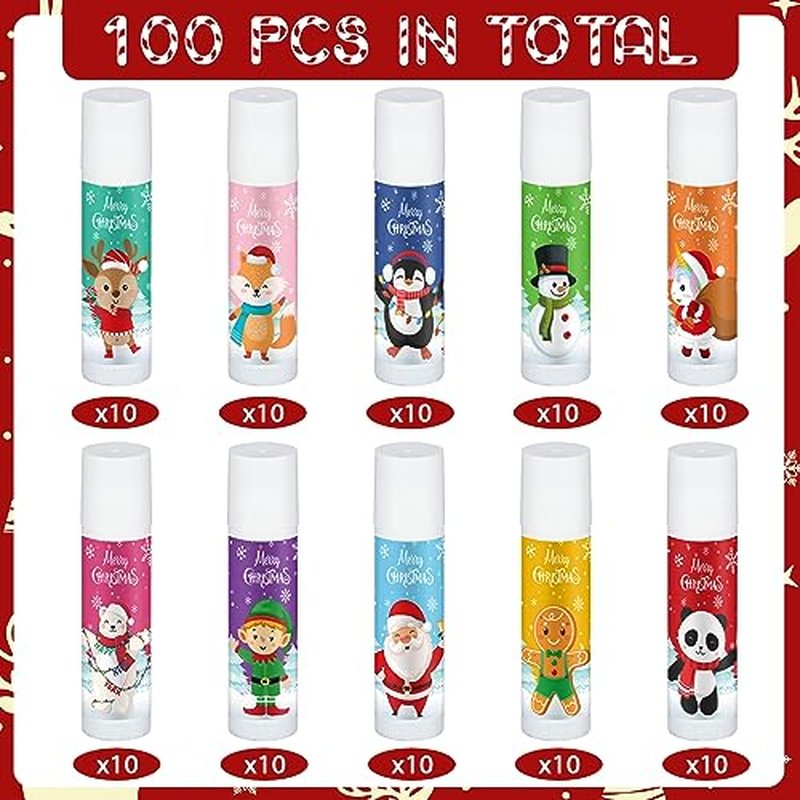 Dunzy 100 Pack Employee Appreciation Gifts Lip Balm Bulk Thank You Gifts for Women Employee Appreciation Gift for Women Men Coworkers Staff Teacher Nurse Adult Bridal Wedding Favors(Santa)