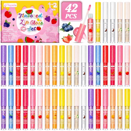 Lip Gloss Set with Vitamin E & Natural Oils - 42pcs Fruit Flavored Moisturizing Lip Gloss C-42