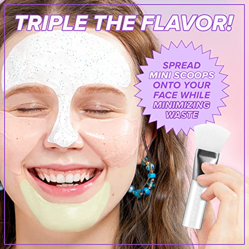 I DEW CARE Mini Scoops Wash Off Face Mask Skin Care Trio + White Cat Spa and Makeup Headband + Soft Silicone Face Mask Brush Bundle