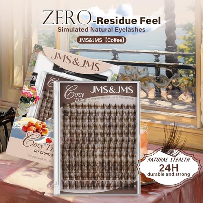 JMS&JMS Brown Lash Extension Kit 144PCS Wispy Lash Clusters Kit CC Curl 8-18MIX Cluster Eyelash Extensions Kit with Lash Bond and Seal, Lash Remover, Lash Tweezers at Home