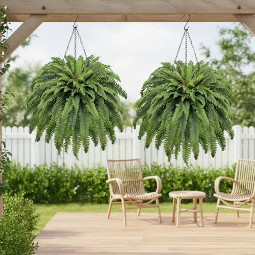 Dark Green 2-Pack 50-Inch Artificial Ferns for Outdoor & Indoor Decor