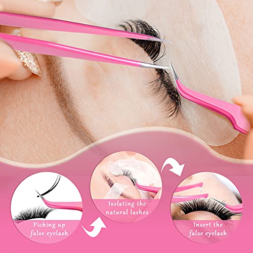 High Precision Lash Tweezers Set 6 Pack Stainless Steel Eyelash Extension Tweezers for Classic, Volume, Mega Volume Lashes, Facial Hair, Eyebrow, Hair Removal, Crafting Making(Pink)