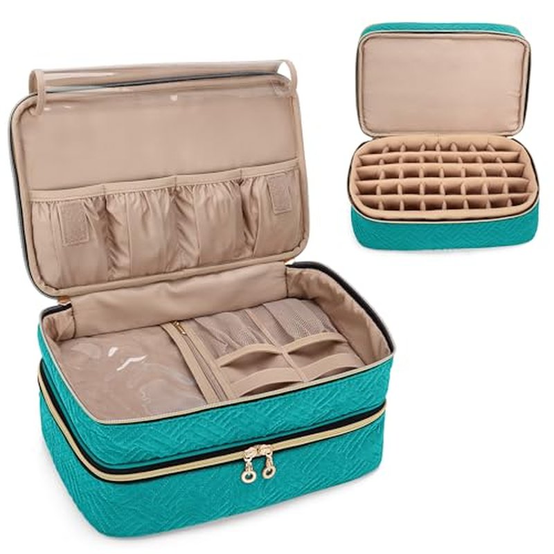 BAFASO Nail Polish Organizer Holds 40 Bottles (15ml - 0.5 fl.oz), Nail Polish Case with Manicure Tools Storage Sections (Patented Design), Teal