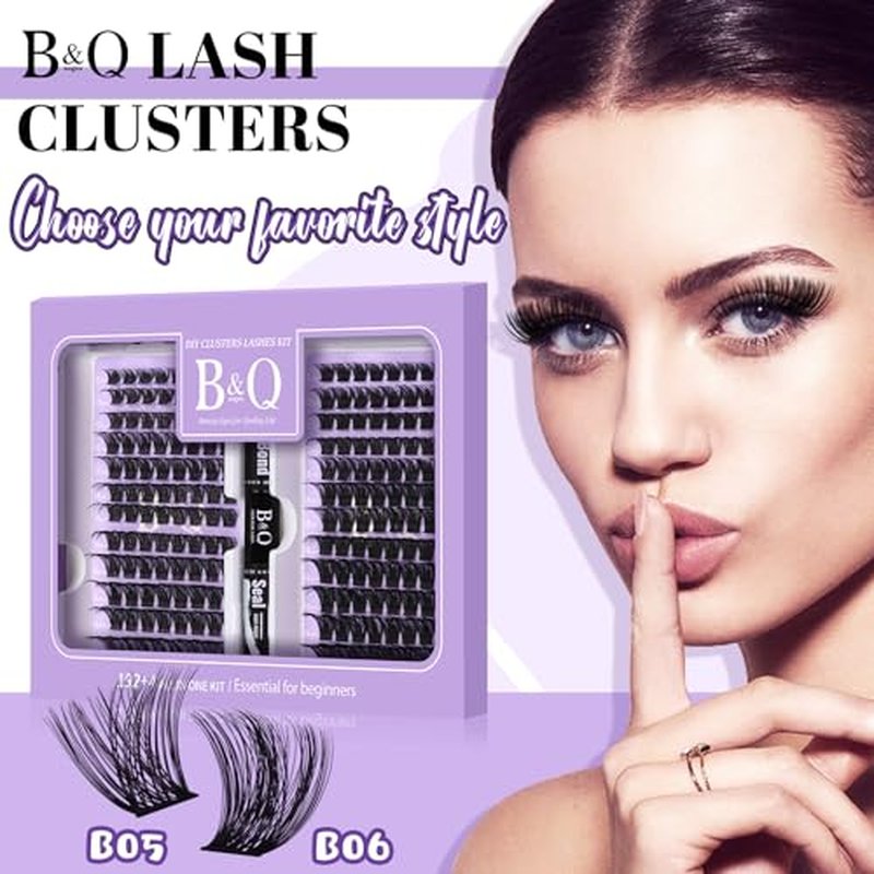 B&Qaugen Lash Extension Kit 192 PCS Eyelash Extension Kit D Curl Lash Clusters Kit Wispy Individual Lash Kit DIY Lash Extension Kit with Lash Glue and Remover Applications (B05+B06, Kit)