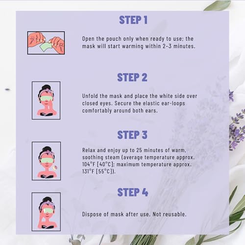 TOLEVITA Self-Heating Disposable Eye Masks - 20 Pack with Lavender, Mint, Jasmine & Chamomile Aromas, Travel & Spa Relaxation, 4 Variants