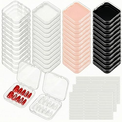 Press On Nail Storage Boxes with Adhesive Tape Set - Pink, White, Black, Clear