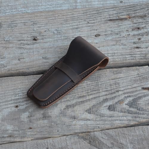 JJNUSA Old Fashioned Sleeve Travel Pouch Leather Safety Razor Case, Double Edge Razor 4.5", Shaving Accessories, Personal Care Essentials, Men's Shaving Razor (Dark Brown)
