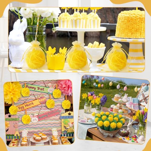 Duraaamo 12 Pcs Bath Loofah Sponge, Yellow Exfoliating Body Scrubber 50g Bath Shower Loofah Sponge Pouf Puff Mesh Shower Pouf Balls Soft Quick-Dry Cleanse Skin Accessories for Easter Chick Duck Party