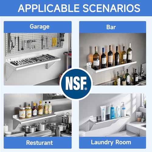 Stainless Steel Wall Mount Shelf Set 12x48 Inches 350lb Capacity - 2 Pack NSF Commercial Kitchen & Home Storage