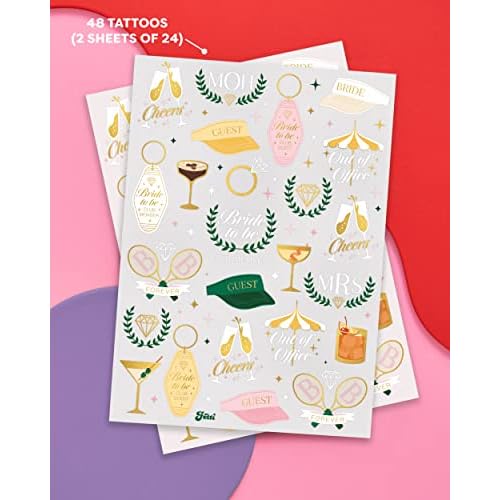 xo, Fetti Bachelorette Party Club Bride Temporary Tattoos - 48 Foil Styles | Bach Party Decoration, Bridesmaid Favor, Bride to Be Gift + Country Clubs & Cocktails, Vacation