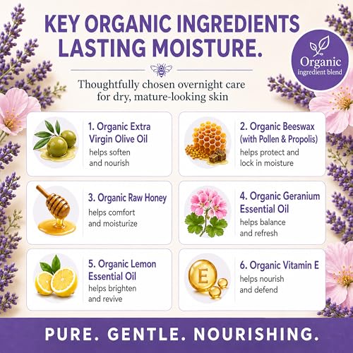 BeeFriendly Organic Night Cream 6 oz — Pack of 3, USDA Certified Anti-Aging Moisturizer