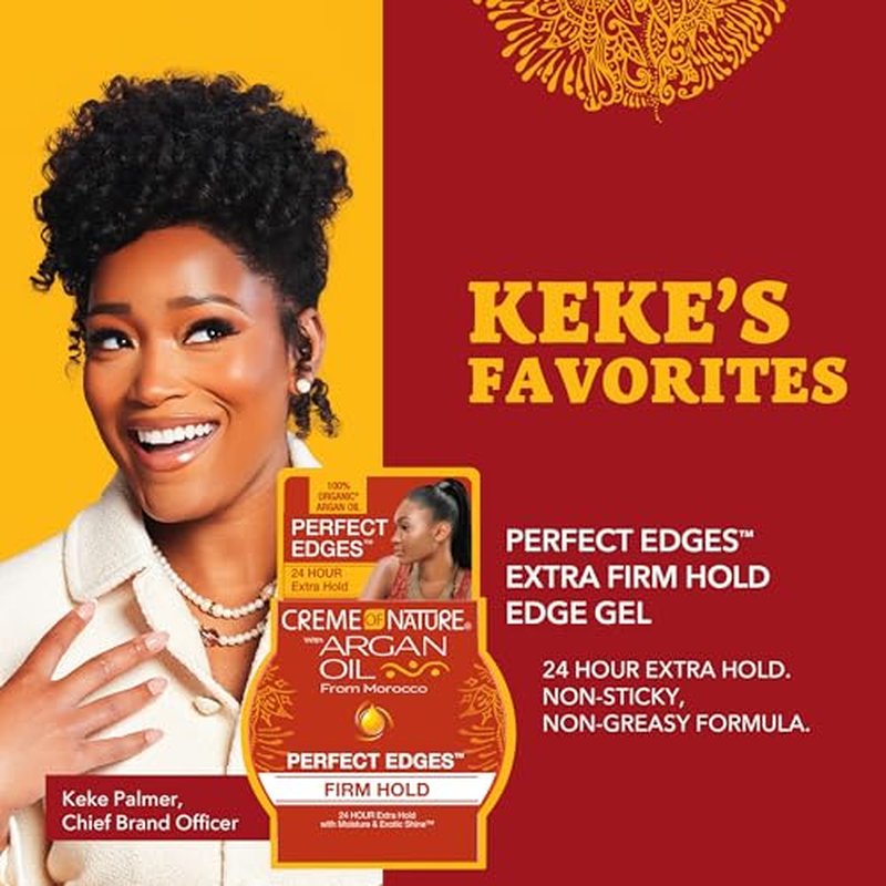 Creme of Nature Perfect Edges¢â Firm Hold Edge Control Gel, 24-Hour Hold, Non-Flaking, Frizz Control, Sleek Hair Gel, Argan Oil Edge Styler, 2.25 oz (Pack of 2)
