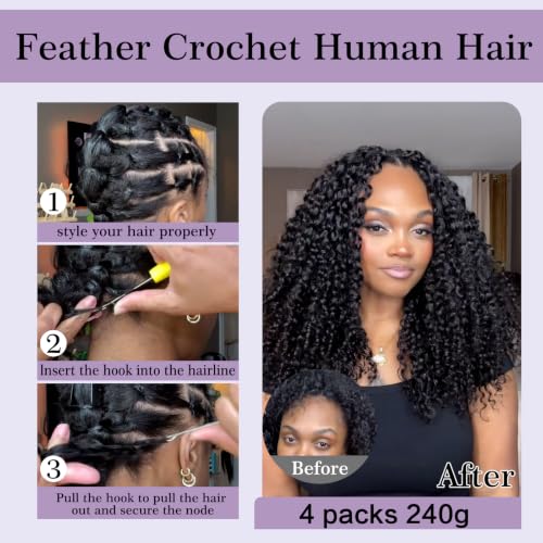 Burmese Curly Crochet Hair Extensions 120g 16 Inch - Natural Human Hair, Easy Install