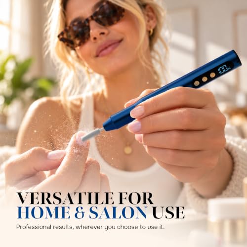 Cordless Nail Drill Kit - Electric Manicure File with 8 Drill Bits & LCD Display - Navy Blue Variation
