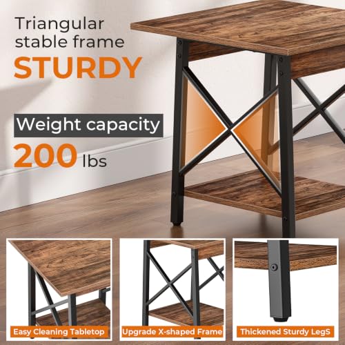GreenForest Walnut 24 Inch Square End Table with X-Frame & Large 2-Tier Storage