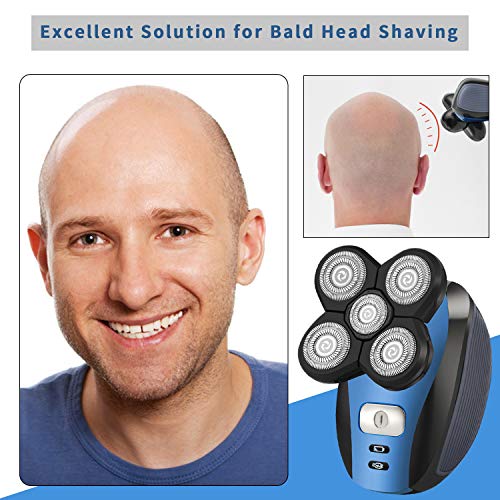 Roziahome Electric Razor for Men Bald Head Shaver 5 in 1 Grooming Kit Rechargeable Cordless Wet Dry Rotary Shaver Clippers Nose Hair Trimmer Facial Cleansing Brush Pop-up Trimmer