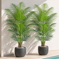 2 Pack 5ft Artificial Palm Trees for Indoor Outdoor Decor - Faux Areca Tree with Real Bark Design