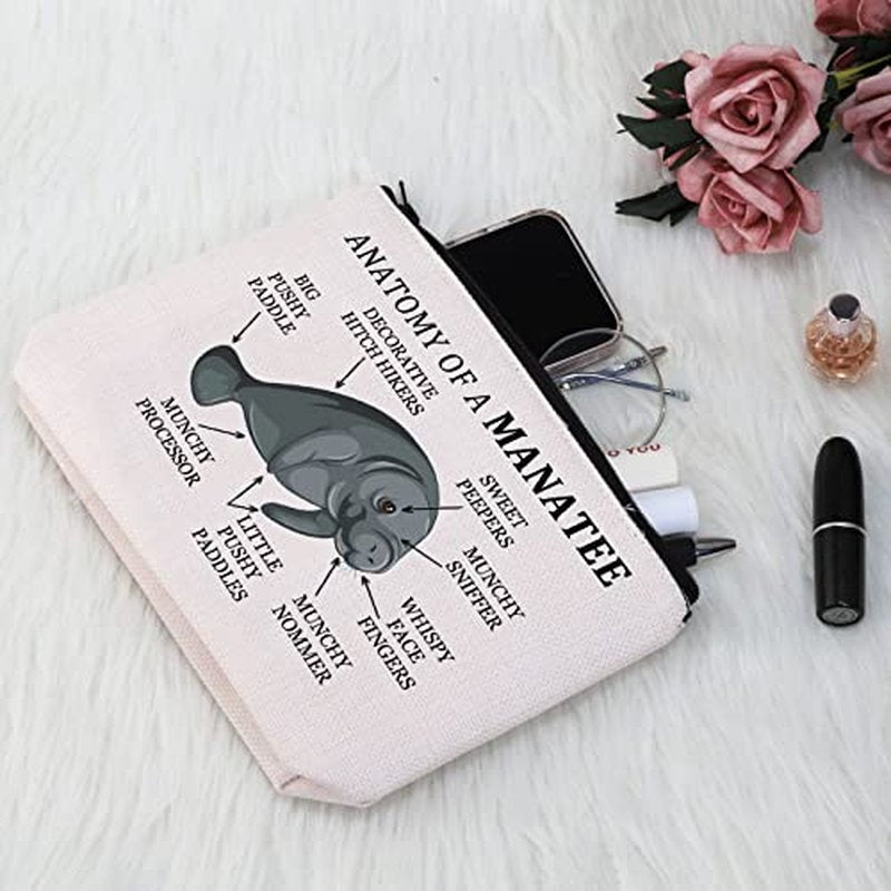 G2TUP Manatee Lover Gift Anatomy Of A Manatee Makeup Bag Manatee Fan Cosmetic Bag Manatee Mom Gift Sea Cow Lover Gift Zipper Travel Bag (Anatomy Of A Manatee White Bag)