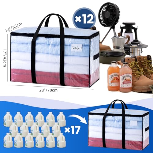 Clear Extra Large Moving Storage Bags - 12 Pack with Visible Window - Heavy Duty & Water-Resistant