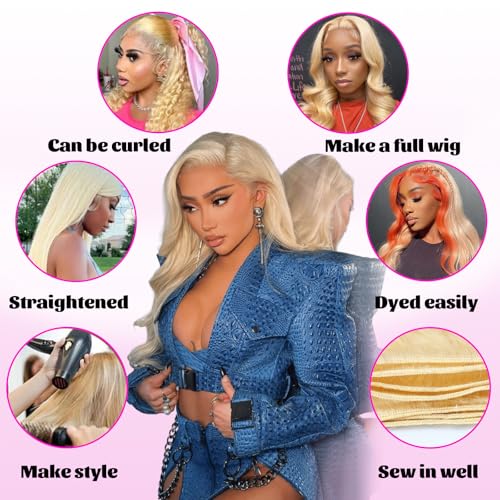 QBRVP 12-Inch Blonde Body Wave Human Hair Extensions - 613 Virgin Brazilian Bundles, Easy to Dye, Tangle-Free, 3X-Lifespan