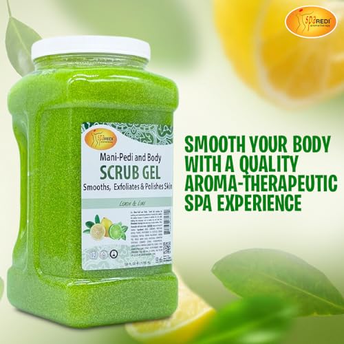 SPA REDI ? Lemon & Lime Pumice Scrub Gel, Exfoliating, Hydrating & Nourishing, Infused with Hyaluronic Acid, Amino Acids, Panthenol and Comfrey Extract for Glowy Smooth Skin ? 128oz Gallon